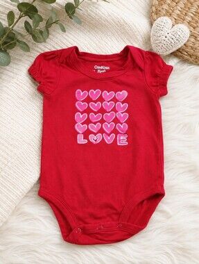 Size 12M OshKosh B'gosh Red Bodysuit with Pink Hearts